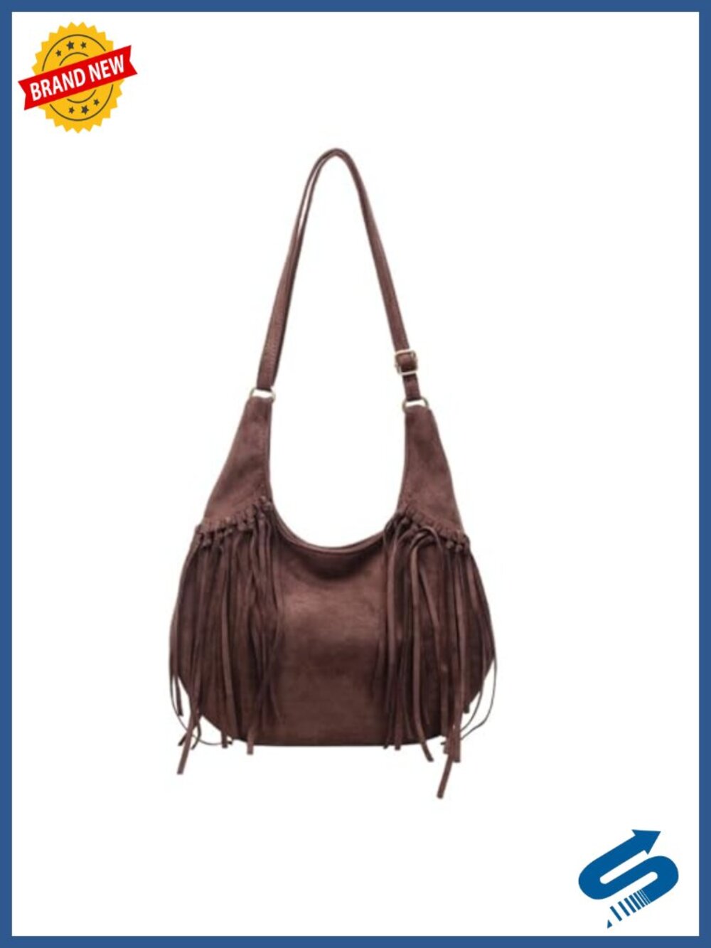 Vintage Vegan Suede Fringe Hobo Bag Crossbody Shoulder Bag Tote Cowgirl Purse